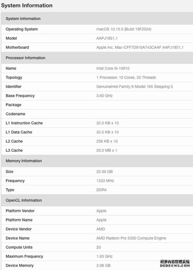 蘋果iMac 2020配置曝光：將搭載i9-10910和Radeon Pro 5300